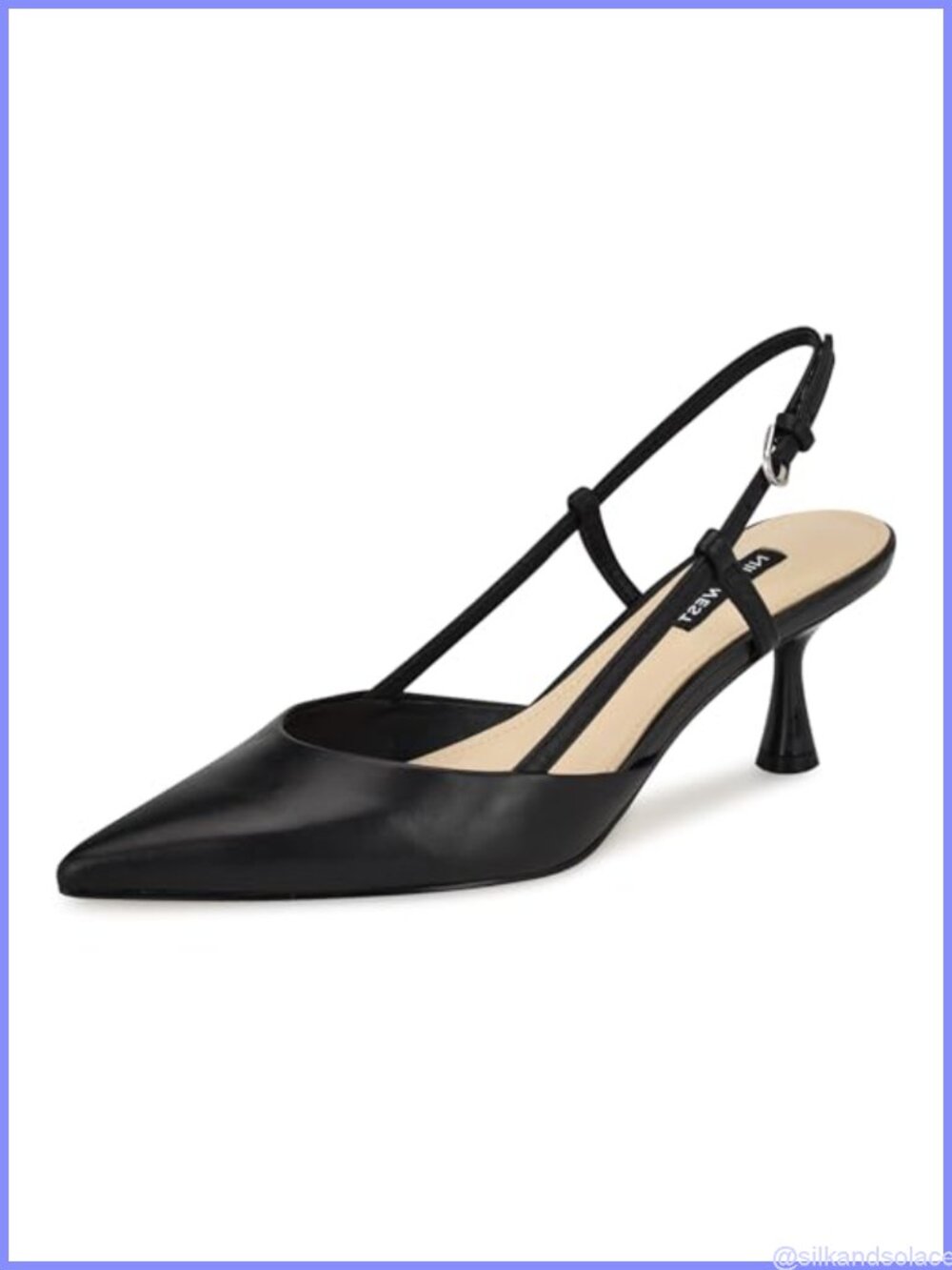 Nine West Rhonda Leather Slingback Kitten Heel Pointy Toe Pump